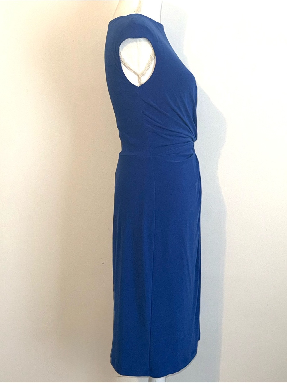Lauren Ralph Lauren Blue Ruched Twist Sheath Dress Size 8 Midi Career Cocktail - Picture 3 of 8